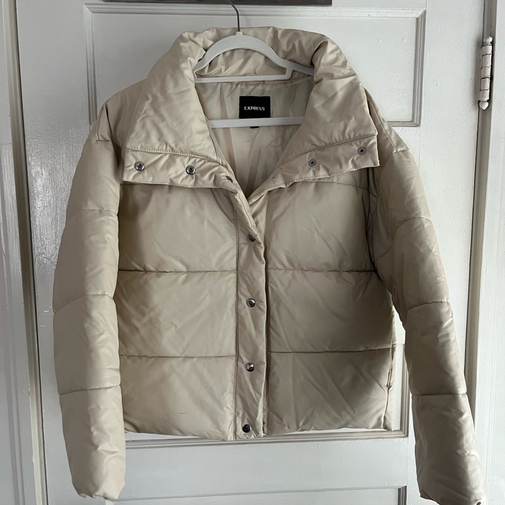 Tan/Cream Faux Leather Oversized Puffer